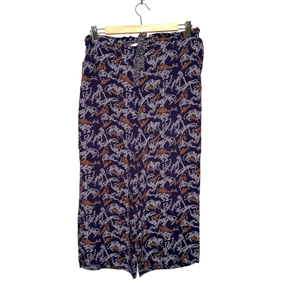 Xhilaration Pants - Xhilaration | Navy Animal Print Tiger Pull On Wide Leg Crop Pants Size Medium